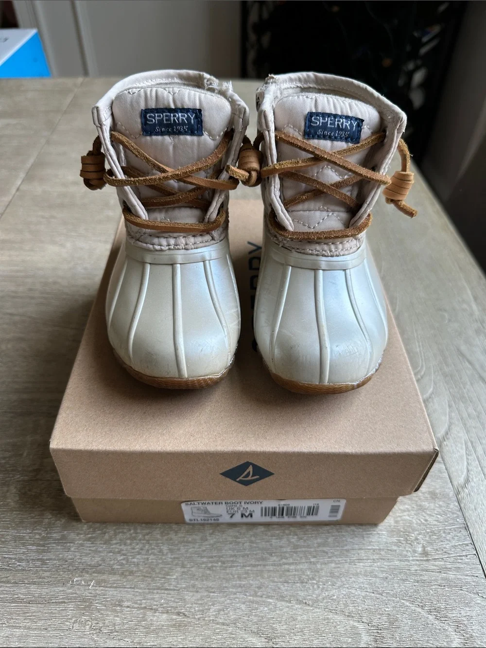 Sperry Kids Ivory & Tan Rain Duck Boots